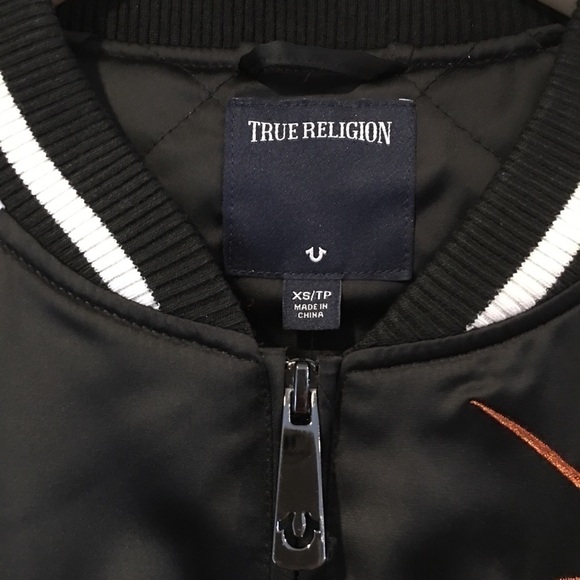 TRUE RELIGION Embroidered Satin Bomber Jacket Size XS - Picture 6 of 13